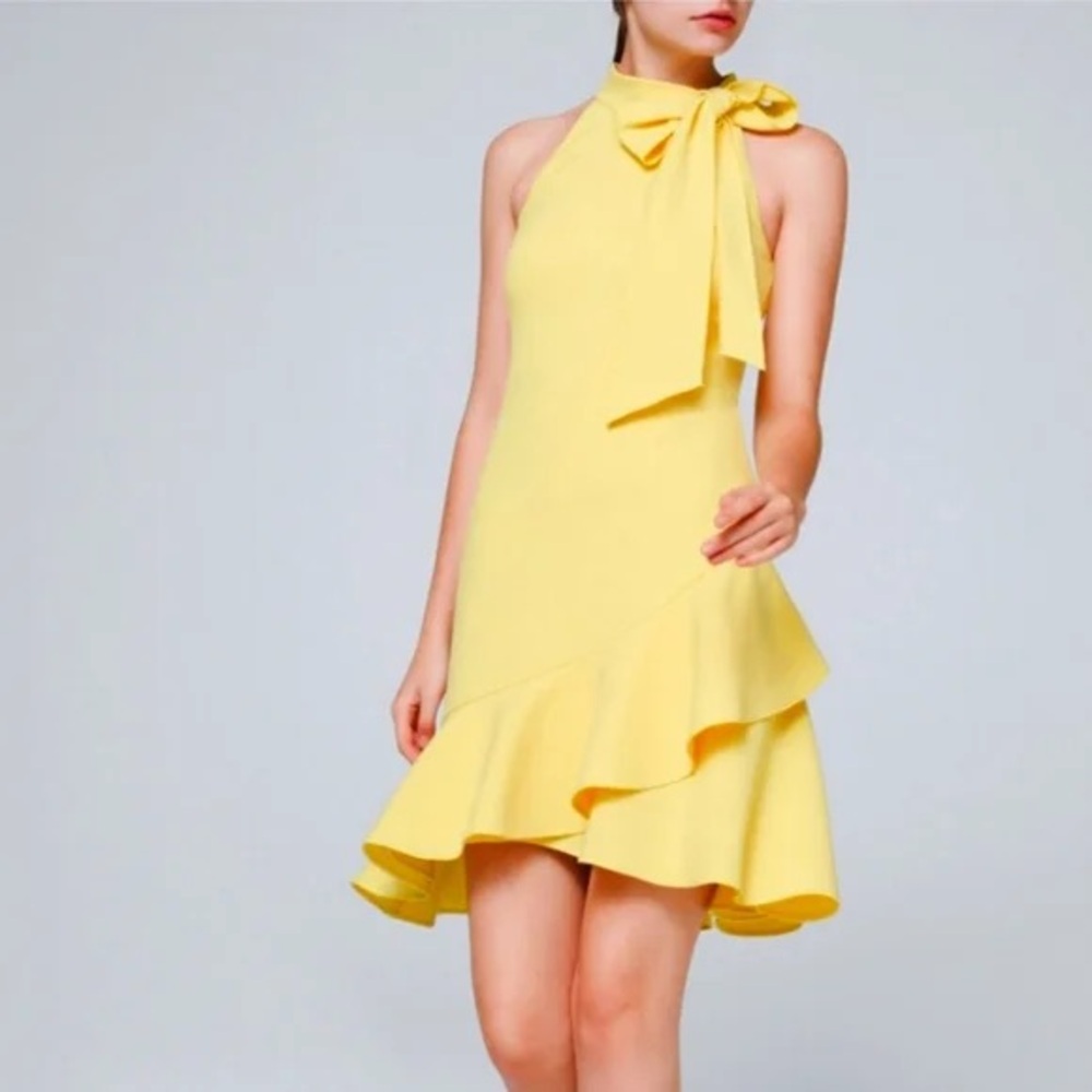 Vince Camuto Yellow Halter Bow Neck Ruffle